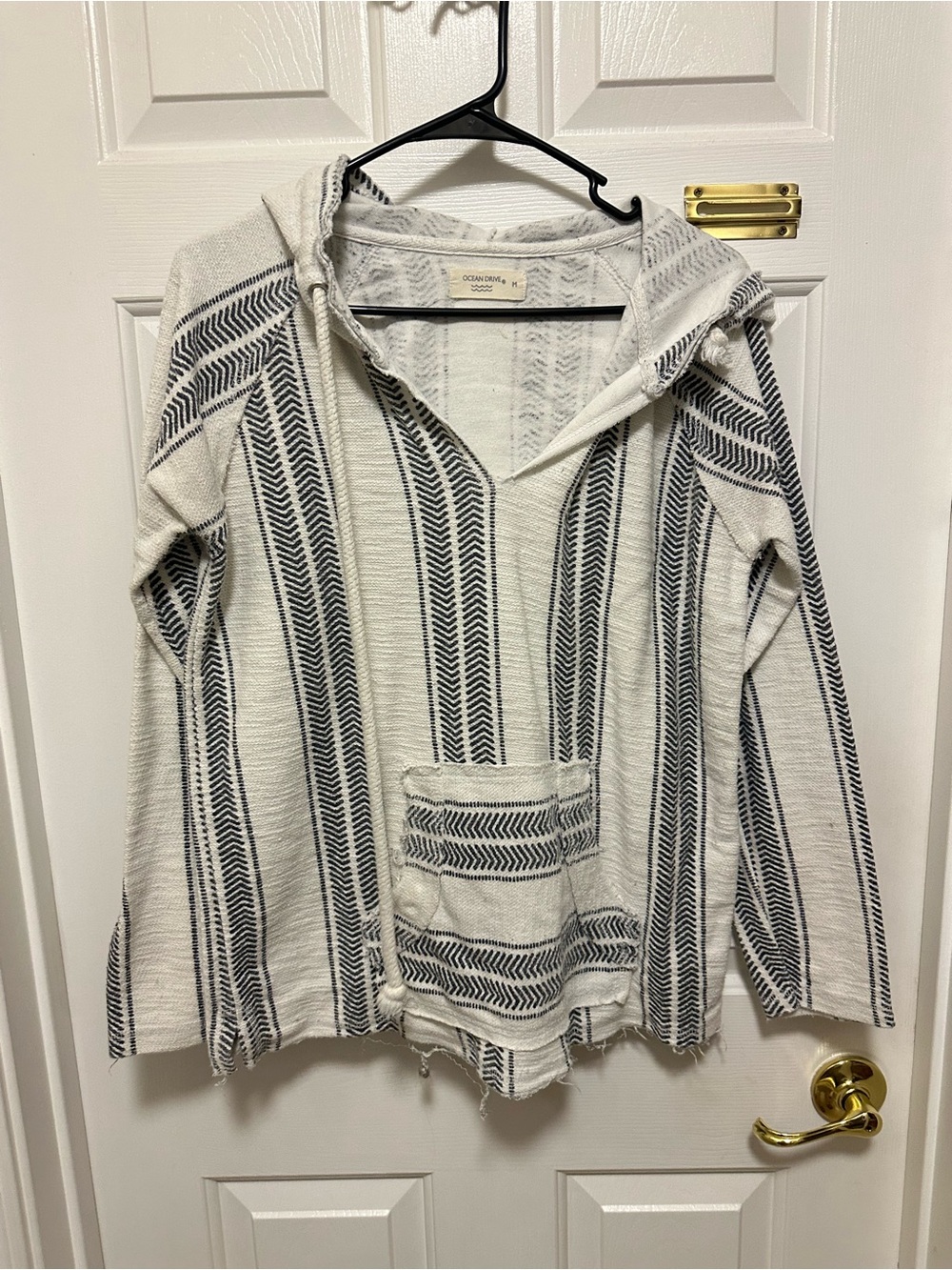 Free People White & Black Striped Hooded Pullover